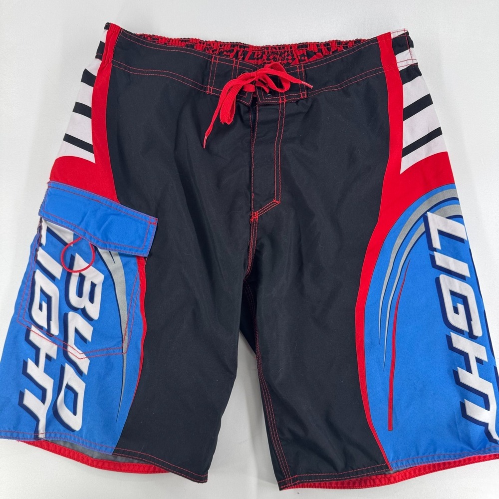 Anheuser Busch Bud‎ Light Board Shorts MENS Multicolor Swim Trunks SIZE 34
